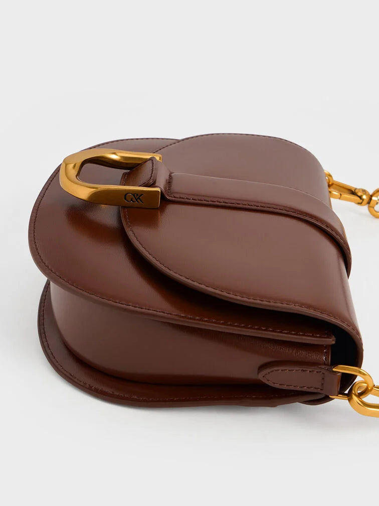Gabine Leather Saddle Bag - Dark Brown
