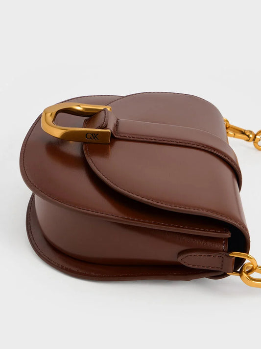 Gabine Leather Saddle Bag - Dark Brown